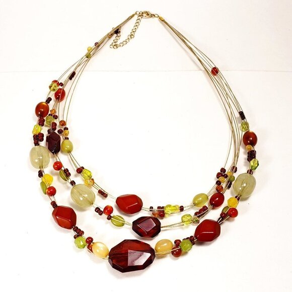 Eye-Catching Gold Tone Layered Illusion Multicolored Beaded Necklace for Women - Picture 3 of 7